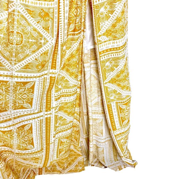 PrettyLittleThing Off Shoulder Yellow Paisley Tile Print Bardot Maxi Dress US XL - Picture 5 of 12